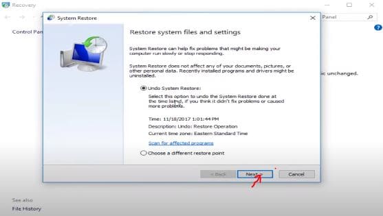 System Restore Tab On Opening System Restore