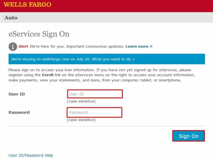 Wells Fargo Dealer Services Sign on